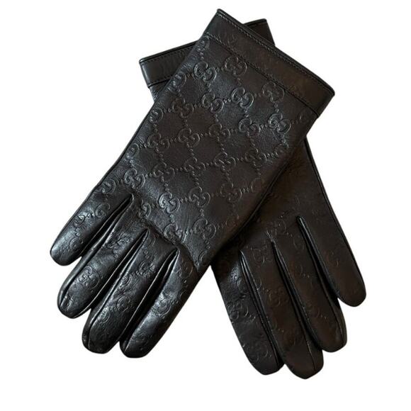 Gucci Unisex Leather GG Monogram Black Gloves L 10 1/2 - Picture 1 of 5